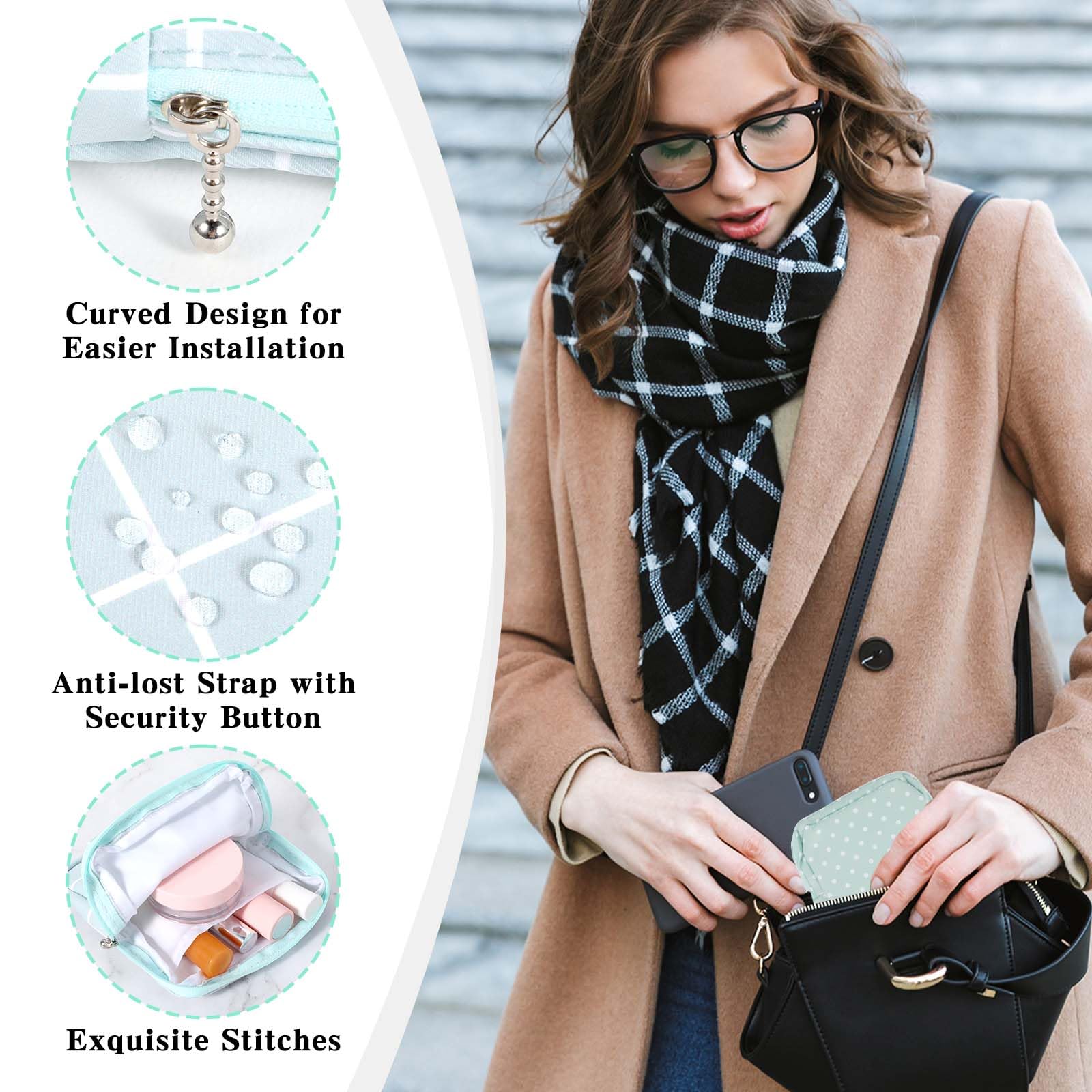 3 PCS Sanitary Pad Storage Bag Portable Period Bag for Teen Pads/Sanitary Napkins/Tampons, Sanitary Napkin Storage Bag First Period Gifts for School, Daily Hygiene Bag Travel Containers(Grey, Blue)