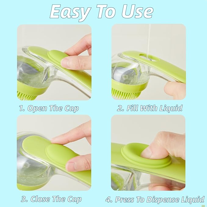 Dog Bath Brush, 2 in 1 Pet Grooming Bath Massage Brush with Soap and Shampoo Dispenser Soft Silicone Bristle Dog Scrubber for Long Short Haired Dogs Cats Shower-Green