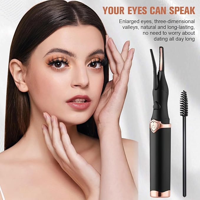 Heated Eyelash Curler, Mini Electric Eyelash Curler, Portable Makeup Electric Eyelash Curling, USB Rechargeable Finalize Eyelash Tool Beauty Tools for Women (Black)