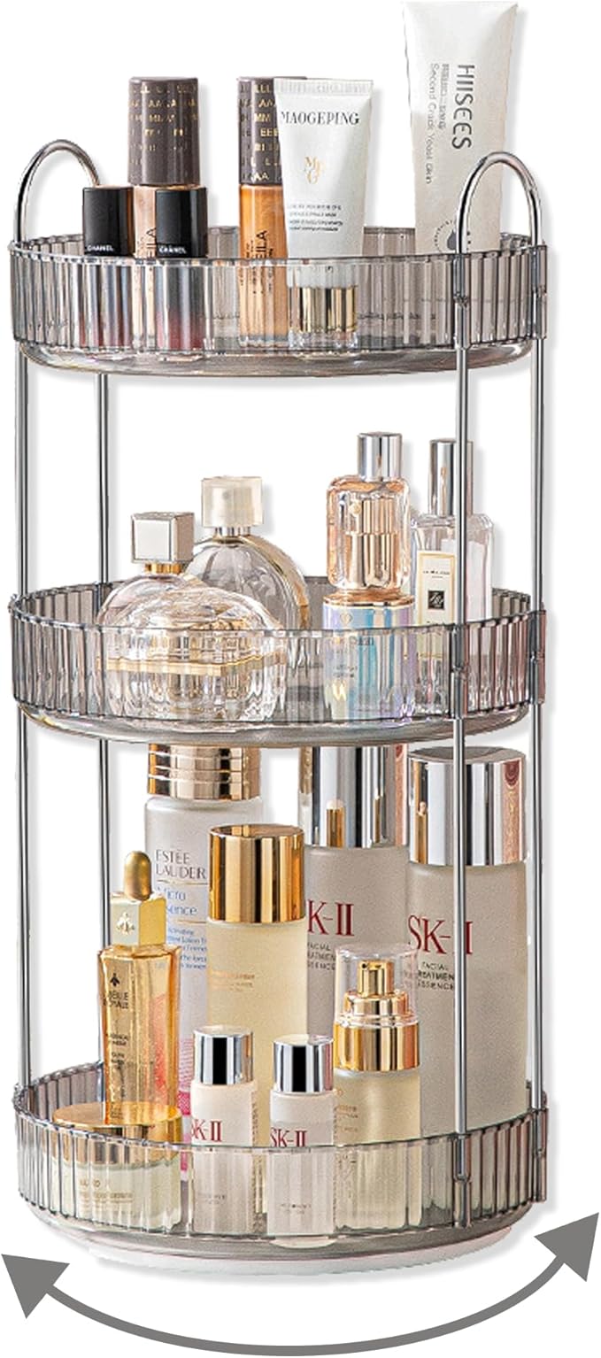 Asayuee 360 Rotating Makeup Organizer,2 Tier Large Capacity Make Up Organizers and Storage,Skincare Perfume Vanity Organizers,Bathroom Cosmetics Storage Organizer Countertop(Clear)