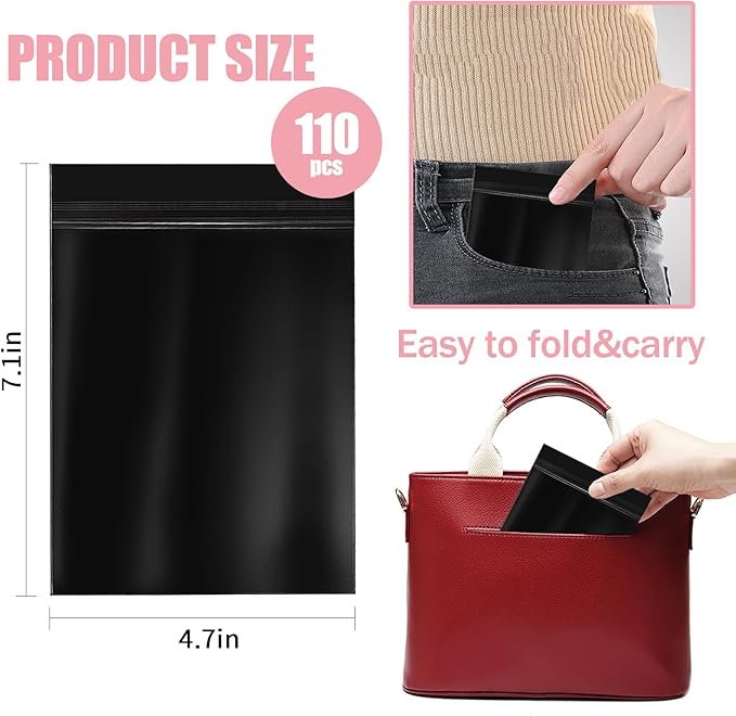 Sanitary Napkin Disposal Bags 110pcs, Big Size(7.1x4.7in) Women Tampon Disposal Bags Sealed Opaque Feminine Hygiene Disposal Bags for Privacy, Black