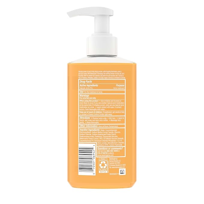 Neutrogena Oil-Free Acne Face Wash, Fragrance Free, Sensitive Skin Facial Cleanser with 2% Salicylic Acid Acne Treatment for Face, 9.1 Fl Oz,(Pack of 2)