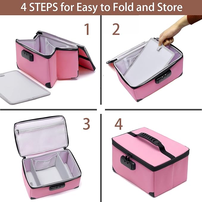 KaAutoler Portable Cosmetic Bag with Lock, Large Capacity Travel Makeup Case Organizer, Waterproof Makeup Bags for Girls Traveling With Handle and Divider Makeup Bag… (Pink)