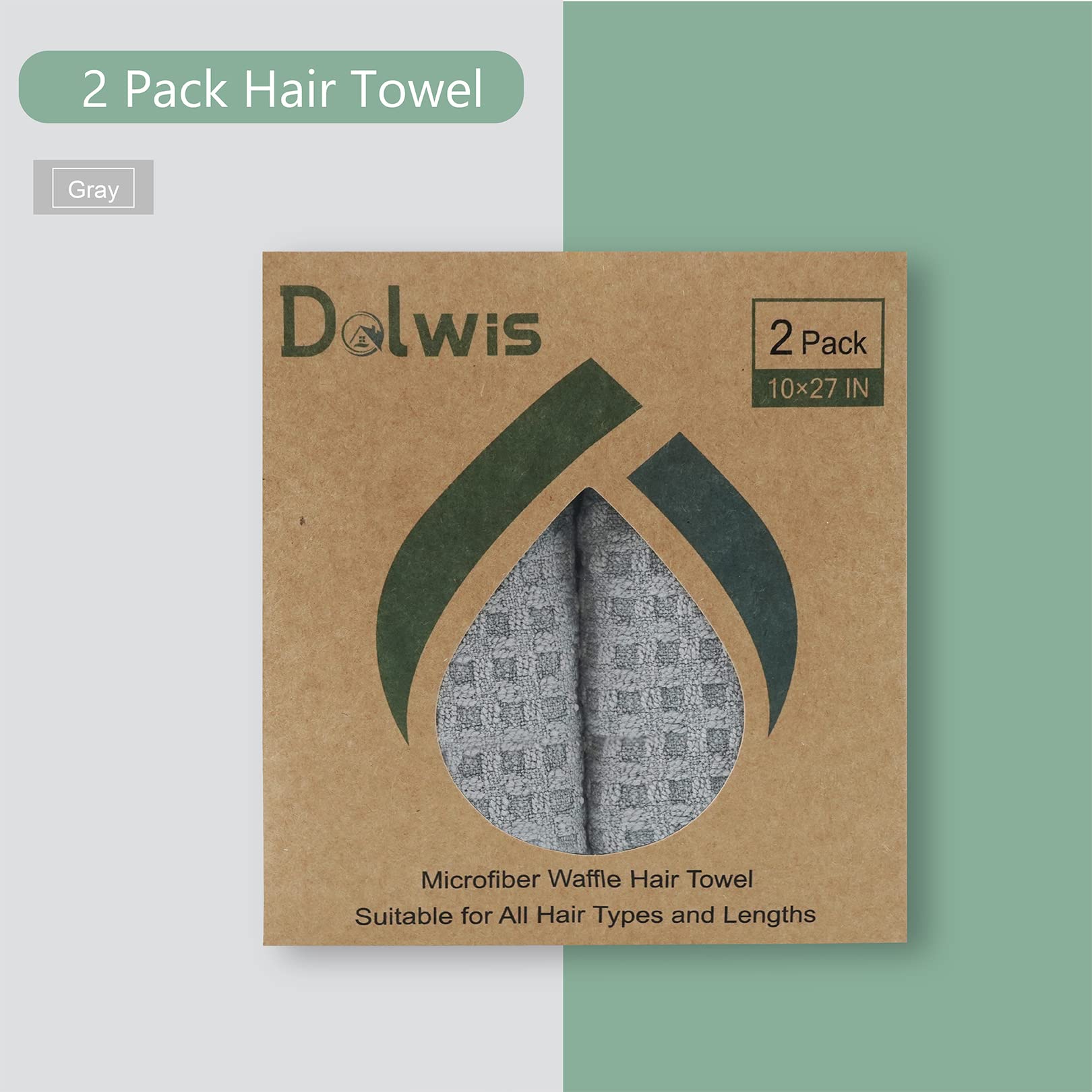 Microfiber Hair Drying Towel: 2 Pcs Waffle Long Hair Turban Wraps (Gray)