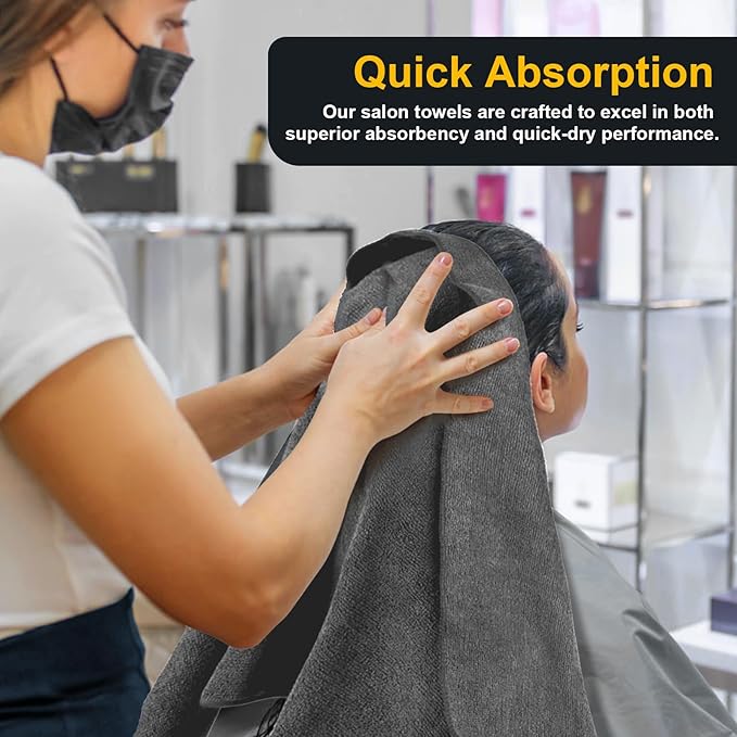 UNIMADE Salon Towels 24 Pack, Super Soft Microfiber Gym Towels, Highly Absorbent Hair-Drying Cloth for Gym, Bath, Spa Use and Home Beauty Care - Grey (16x29 inch)