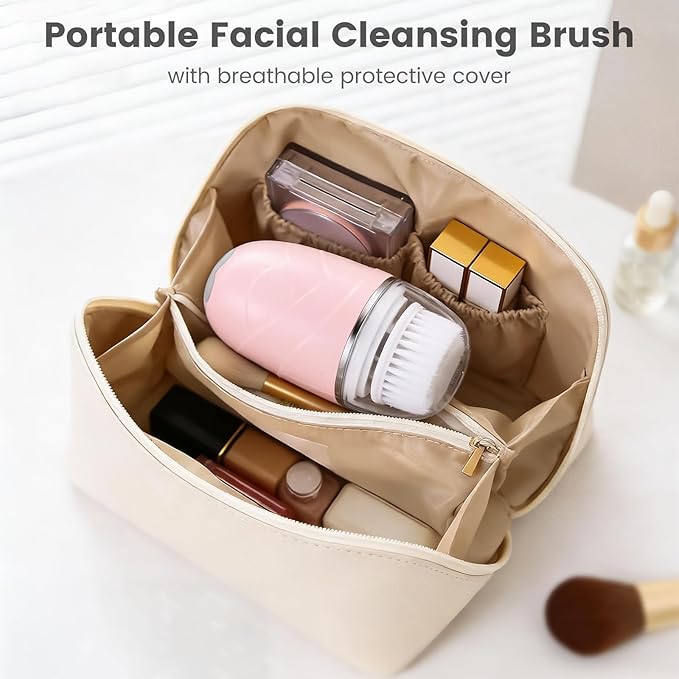 DOCOCO Facial Cleansing Brush, Mini Electric Face Scrubber, Waterproof Face Exfoliator Brush for Deep Cleansing, Portable Face Wash Brush for Travel, Easy to Carry, with 3 Brushheads for Women Mom Men
