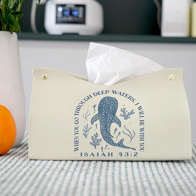 Whale Shark Christian Tissue Box Cover Rectangle,Ocean Whale Scripture Bible Toilet Paper Box,Leather Decorative Facial Paper Case for Living Room Bathroom Kitchen Office Desk,9.8x5.9x5.9In