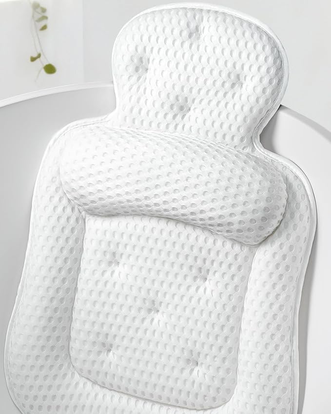 Bath Pillows for Tub, Comfortable Bathtub Cushion for Head and Neck with Soft 3D Mesh Fabric and 54 Non-Slip Suction Cups, Relaxing Tub and Shower Accessories Spa Gift White Extra Thick