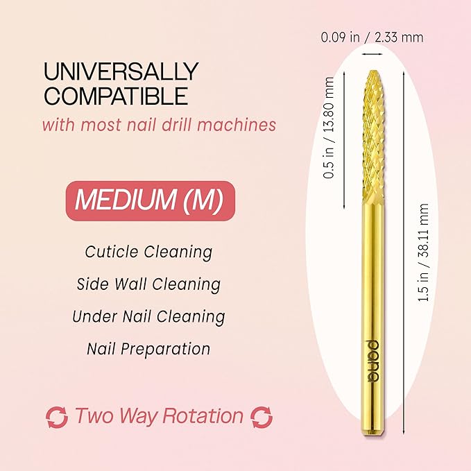 PANA 3/32" Carbide Cuticle Nail Drill Bit for Cuticle Cleaning, Dead Skin Removal, Gel Polish & Acrylic Removal, Under Nail Cleaner, Nail Salon, Manicure Tools (UNC - Gold, Medium)