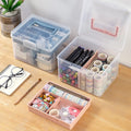 FOREVERIE Clear Small Plastic Storage Box with Handle & A Removable Tray & Adjustable Divider, Kids Students Children Art Box, Desk Organiser Case, Medicine Storage Box (Clear & Ocean Blue)