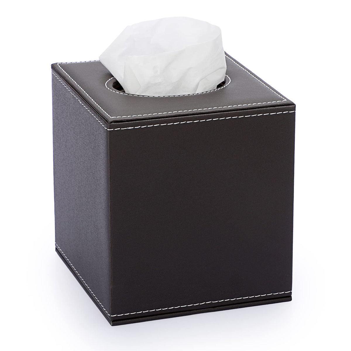 Sumnacon Square Tissue Box Cover,Magnetic Bottom PU Tissue Box Holder,Black