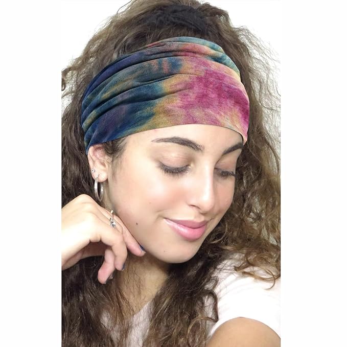 Boho Headbands For Women Fashion Stretch Wide Hair Bands Tie Dye Knoted Turban Head Bands Yoga Running Sweatband Elastic Headband Stylish Wrap Headbands Hair Accessories for Teen Girls 4 Pack