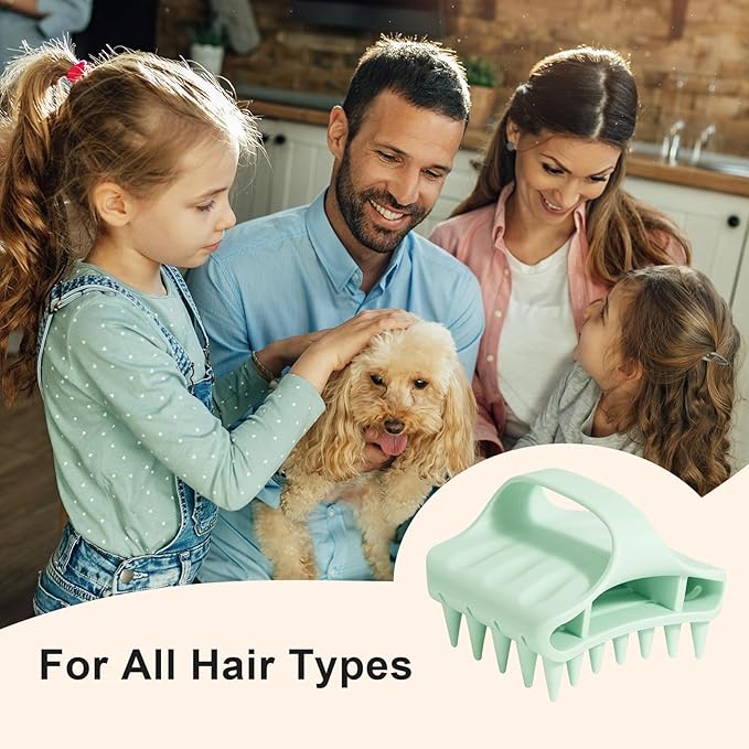 RHOS Shampoo Brush, Soft Silicone Scalp Scrubber, Scalp Massager for Wet & Dry Hair, Curved Vented Hair Scrubber for Dandruff Removal (Green)
