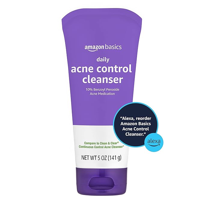 Amazon Basics Acne Treatment Face Wash - Daily Control Cleanser, Maximum Strength 10% Benzoyl Peroxide for Stubborn Breakouts, 5 Ounce