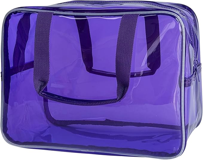 TotePrint PVC Clear Pure Color Transparent Large Zipper Cosmetic Pouch Travel Makeup Cosmetic Bag with Handle for Travel Bathroom Toiletry Organizer (A23014-101-6)
