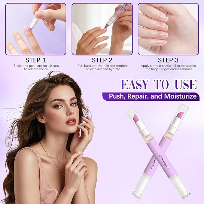 2pcs 2-in-1 Cuticle Oil Pusher Pen, 2026 New Ceramic Cuticle Pusher & Oil Pen, Nail Care Tool for Dry Damaged Nails Hangnails Moisturiz Polish Brighten
