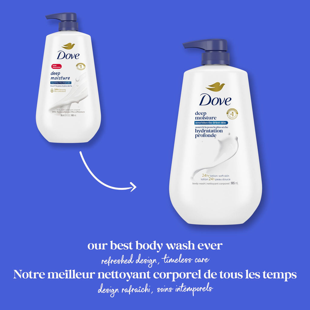 Dove Body Wash with Pump with Skin Natural Nourishers Instantly Soft Skin and Lasting Nourishment Deep Moisture Cleanser Effectively Washes Away Bacteria While Nourishing Your Skin 30.6 oz (Pack of 3)