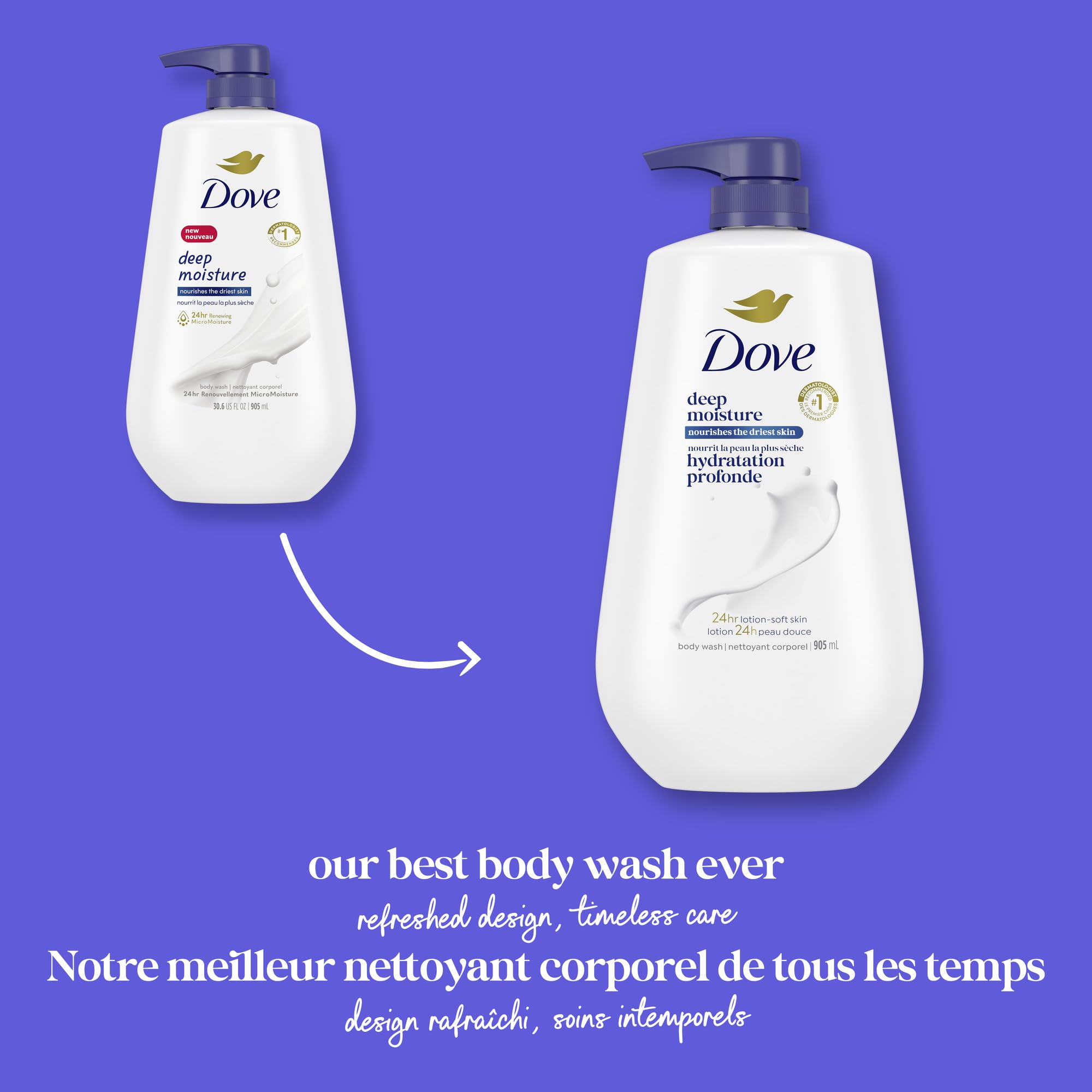 Dove Body Wash with Pump with Skin Natural Nourishers Instantly Soft Skin and Lasting Nourishment Deep Moisture Cleanser Effectively Washes Away Bacteria While Nourishing Your Skin 30.6 oz (Pack of 3)