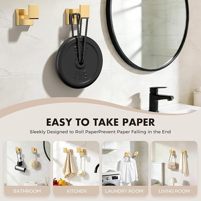 Bathroom Accessory Towel Bar Set: 15 Pieces Gold Bathroom Hardware Square SUS304 Stainless Steel - Wall Mounted Towel Rack&Toilet Paper Holder&Towel Ring and Towel Hook