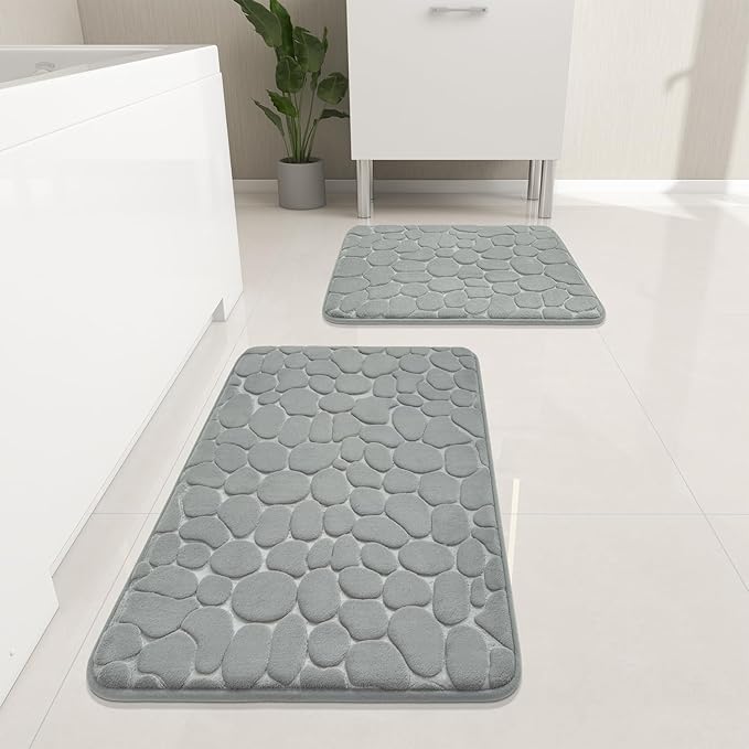 YIHOUSE Bathroom Rugs Mat Set, Memory Foam Bath Mat 2 Piece Gray
