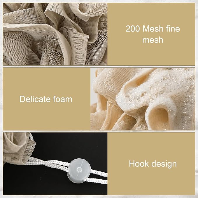 3 Pcs Soap Bar Loofah, 2 in 1 Bar Soap Loofah Pouch Can Hold Soap Effective Exfoliation for Bathing (Beige*2 + Khaki*1)