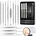 Meidaier 11Pcs Blackhead Remover Kit, Stainless Steel Acne Comedone Extractor with 10X Magnifying Glass & 20 75% Alcohol Pads, Pimple Whitehead Blemish Removal, Anti-Slip Handle & Storage Box