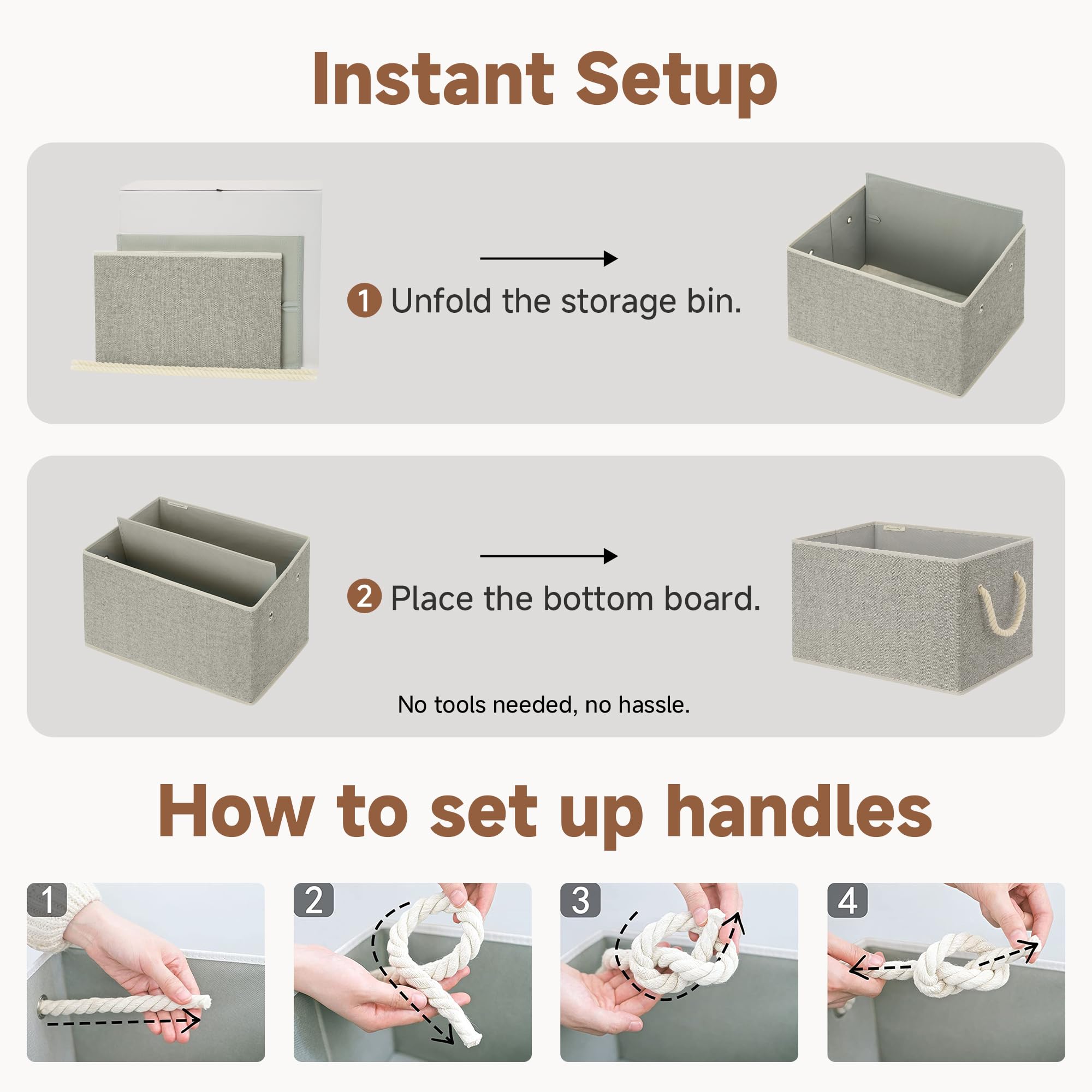 StorageWorks Storage Baskets for Shelves, Closet Organizers and Storage Bins, Fabric Organizer Bins for Clothes, Closet Shelf Organizer, Gray, Large, 3-Pack