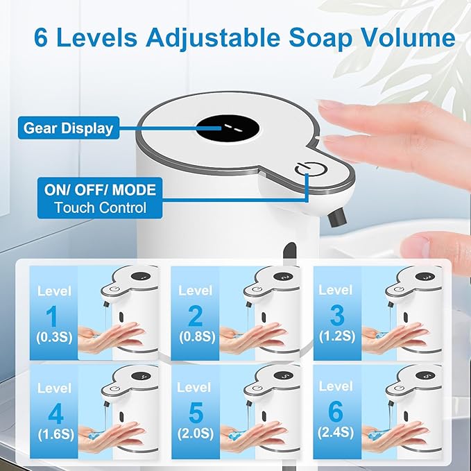 Automatic Liquid Soap Dispenser Touchless, USB Rechargeable Smart Hand Soap Dispenser, 6-Level Adjustable, 12.8oz/380mL Wall Mounted for Bathroom Kitchen Accessories Dish Soap-White
