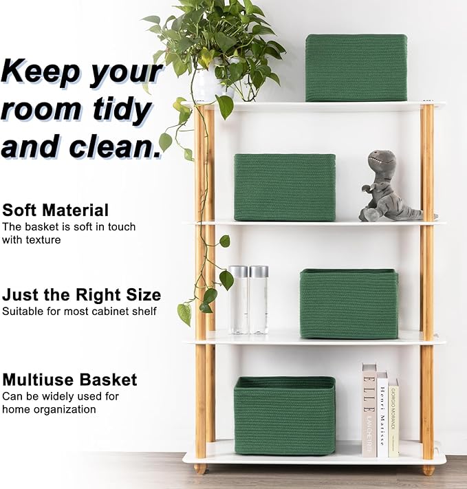 SIXDOVE 4 Pack Storage Baskets for Organizing, Woven Baskets for Shelves - Perfect for Toys, Books, Towels, and Clothes, Durable Gift Basket Bins Toy Storage, 12.7''L x9''W x7.8''H, Green