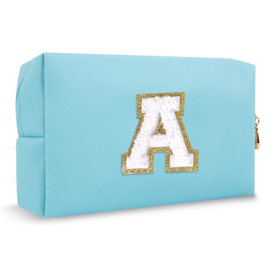 Bride Gifts – Personalized Initial Makeup Bag with Pearl Rhinestone Patch, Preppy White Monogram Cosmetic/Toiletry Pouch, bridesmaid Gifts, Bridal Shower Gifts, Wedding Gifts, Bridal Gifts,U — A