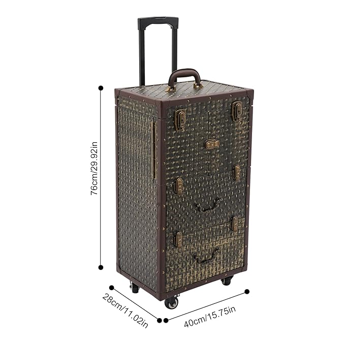 Beauty Salon Luggage,Rolling Lockable Makeup Train Case Hairdressing Trolley Stylist Beauty Salon Cosmetic Luggage Travel Organizer Tool Box with Hair Dryer Holder (Bronze)