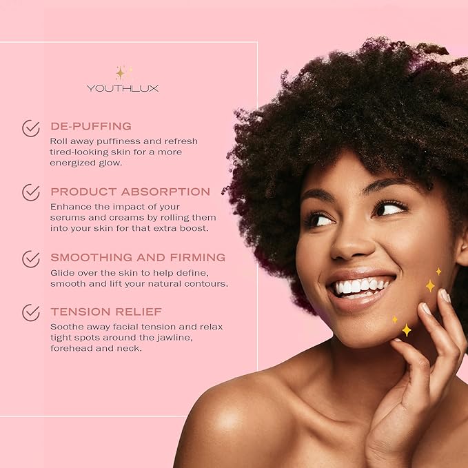YOUTHLUX Radiance Roller – Germanium Stone Facial Massage Tool/Wand Face Roller for Lifting, Sculpting, De-Puffing, Glow Boost, Energizing & Cooling Effect (Rose Gold)