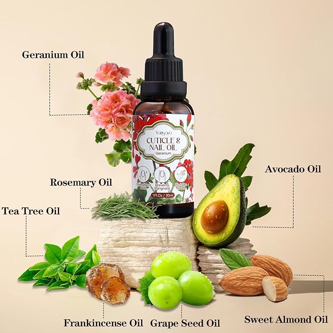 yonisayo 3 PCS Geranium Cuticle Oil for Nails Care, Healthier-Looking Nails, Soften Cuticles, Strengthen Nails, Hydrating Hand Oil
