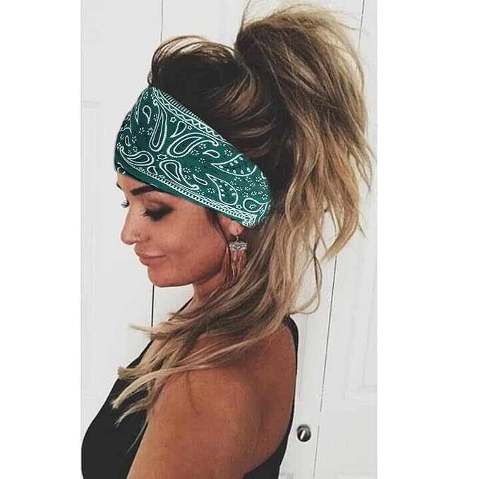 Boho Headbands For Women Fashion Stretch Wide Hair Bands Knoted Turban Head Bands Yoga Running Sweatband Elastic Headband Stylish Wrap Headbands Hair Accessories for Teen Girls 4 Pack