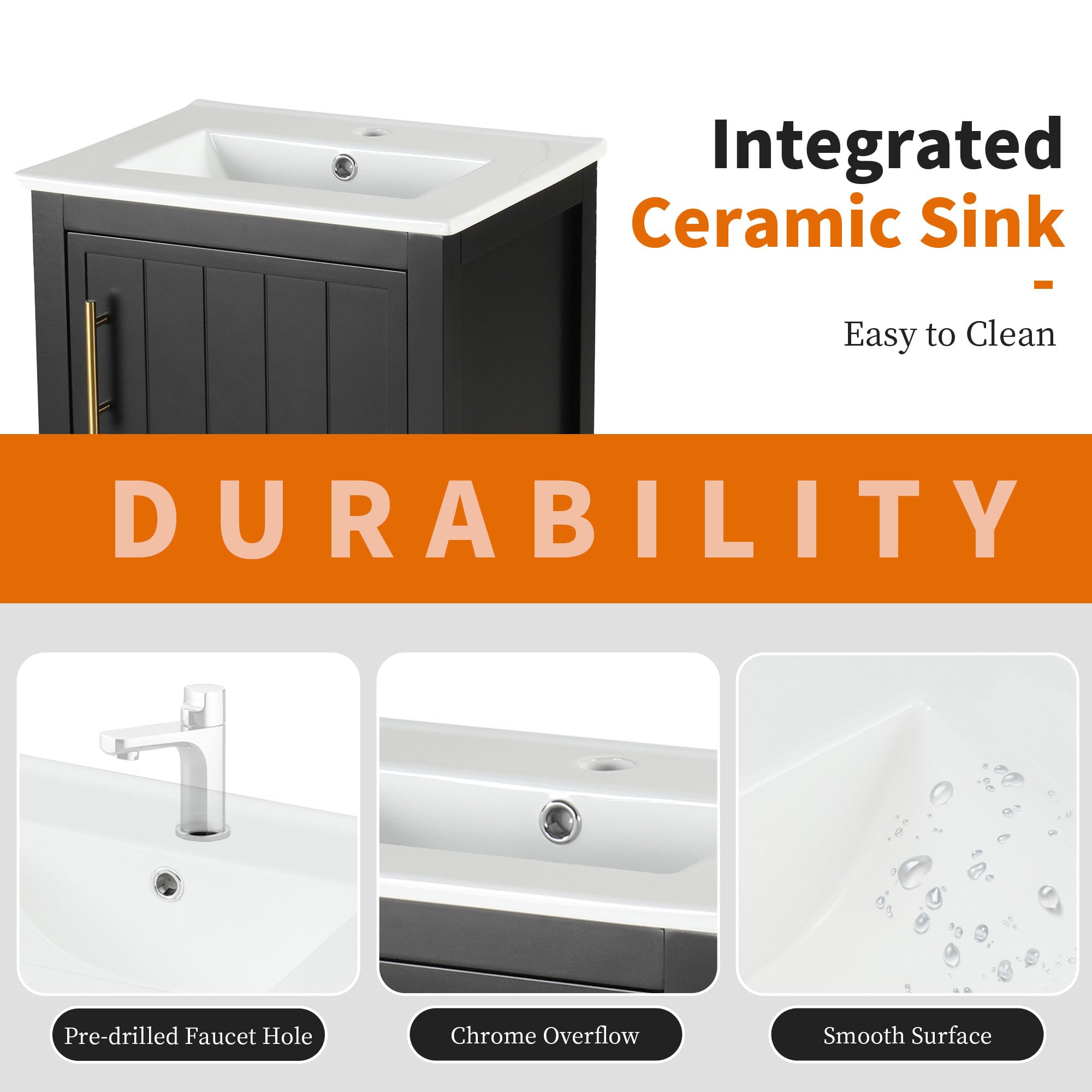 Bellemave 20" Small Bathroom Vanity with Sink, Modern Bathroom Storage Cabinet with Door and Storage Rack, Free Standing Single Basin Vanity with Open Shelf, Undermount Ceramic Sink, Black