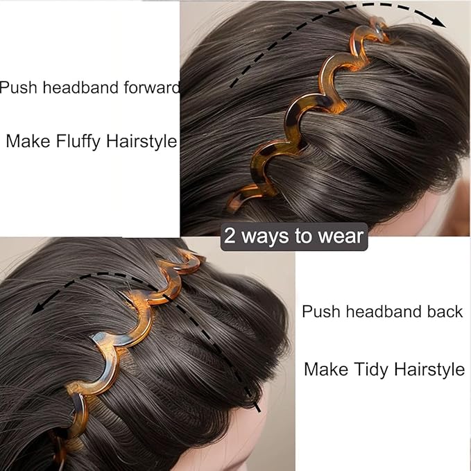 Vrose Flosi Fashion Wide Zig Zag Headbands for Women and Men - Plastic Wavy Hair Band with Teeth Comb - Classic 90s Hair Accessories for Face Washing Skin Care Makeup Hair Holder Everyday Use