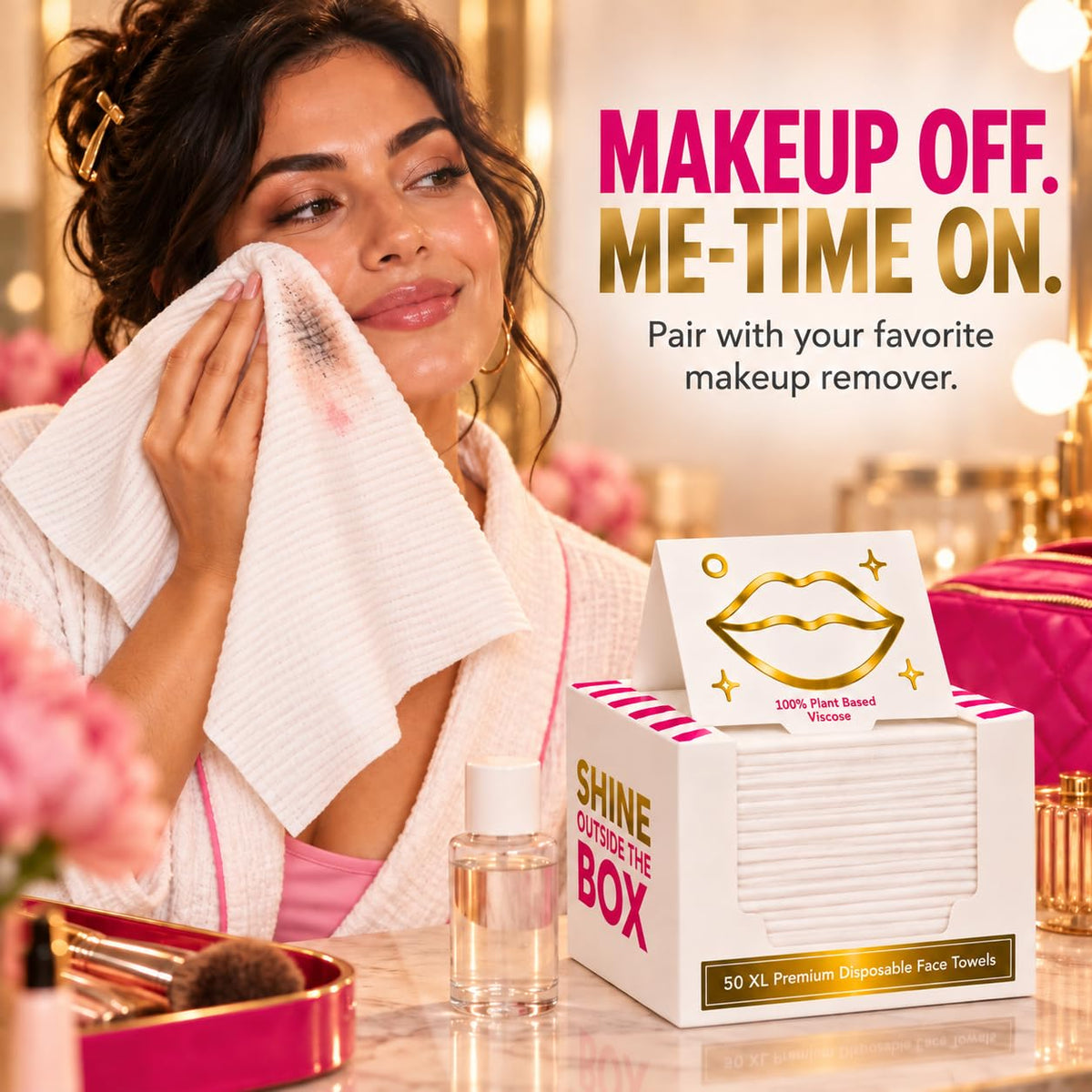 Shimmer Anna Shine XL Disposable Face Towels – 50 Count Ultra-Soft Lint-Free Dry Facial Wipes, 100% Viscose Towels for Skincare, Makeup Removal & Sensitive Skin