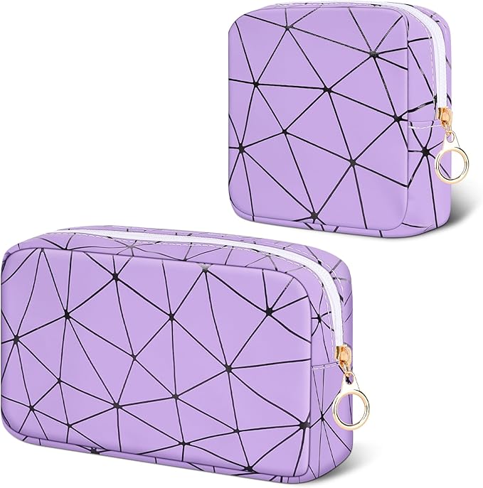 Likesing Period Bag for Teen Girls, Leather Sanitary Napkin Storage Bag, Portable Menstrual Pad Bag Period Pads Pouch, Small Make Up Bags (Purple)