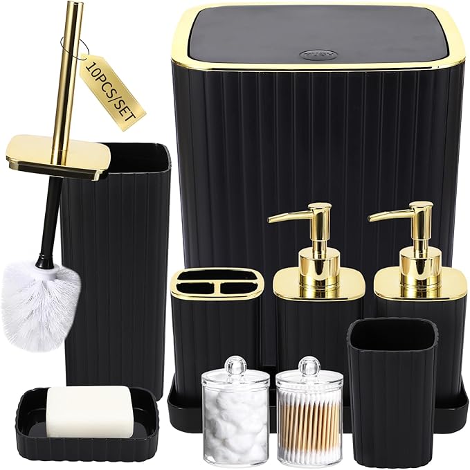 XLHOMO Bathroom Accessory Set - 25PC Green Bathroom Sets, Bathroom Set with Shower Curtain and Rugs, Dark Green Shower Curtain Set, Trash Can, Qtip Holder & Soap Dispenser