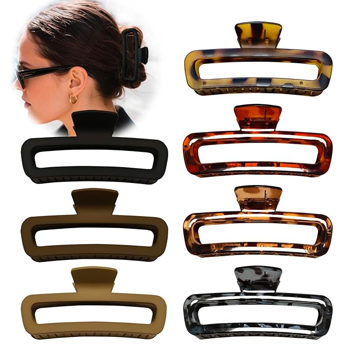 Nalodu 5 Inch Large Hair Claw Clips, No Slip Matte & Glossy Unbreakable Square XL Hair Clips for WomenThick Long Curly Hair, 7 Pack