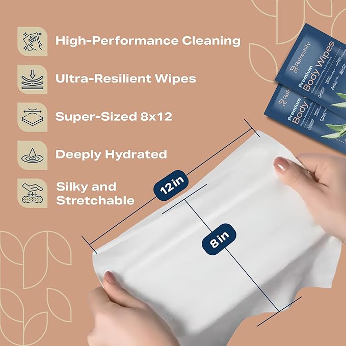 200 XL Body Wipes for Adults Bathing No Rinse, XL Shower Wipes and Disposable Washcloths, Wipes for Adults, Adult Wipes for Elderly Care and Recovery, Travel Wipes Included, 8"x 12"