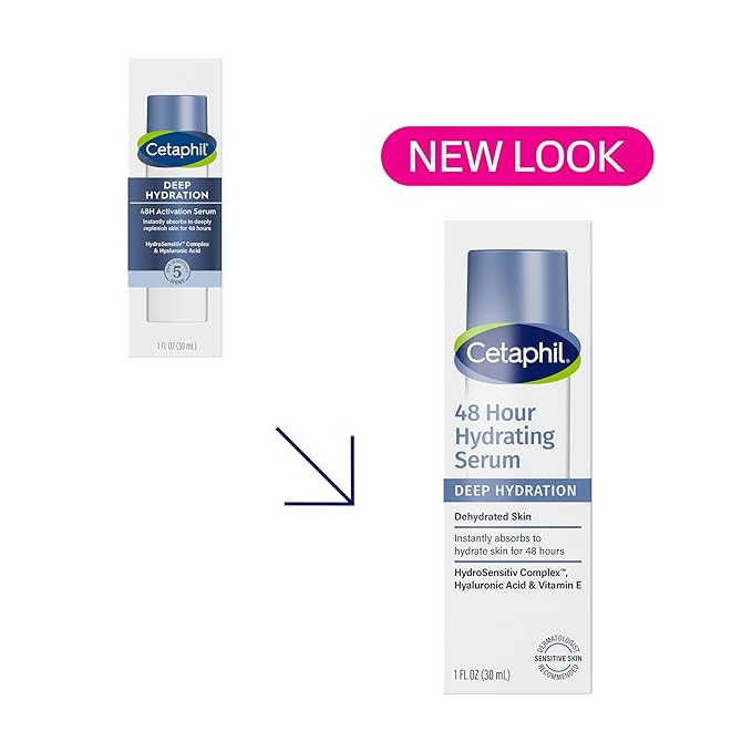 Cetaphil Deep Hydration Fragrance Free 48 Hour Activation Serum, 1 Fl oz, 48Hr Dry Skin Face Moisturizer for Sensitive Skin, With Hyaluronic Acid, Vitamin E & B5, Dermatologist Recommended