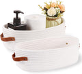 Oradrem 2 Pack Woven Storage Basket for Toilet Tank Top,Farmhouse Home Decor Organizing Baskets for Bathroom,Table and Counter 13"x5.9"x4" White