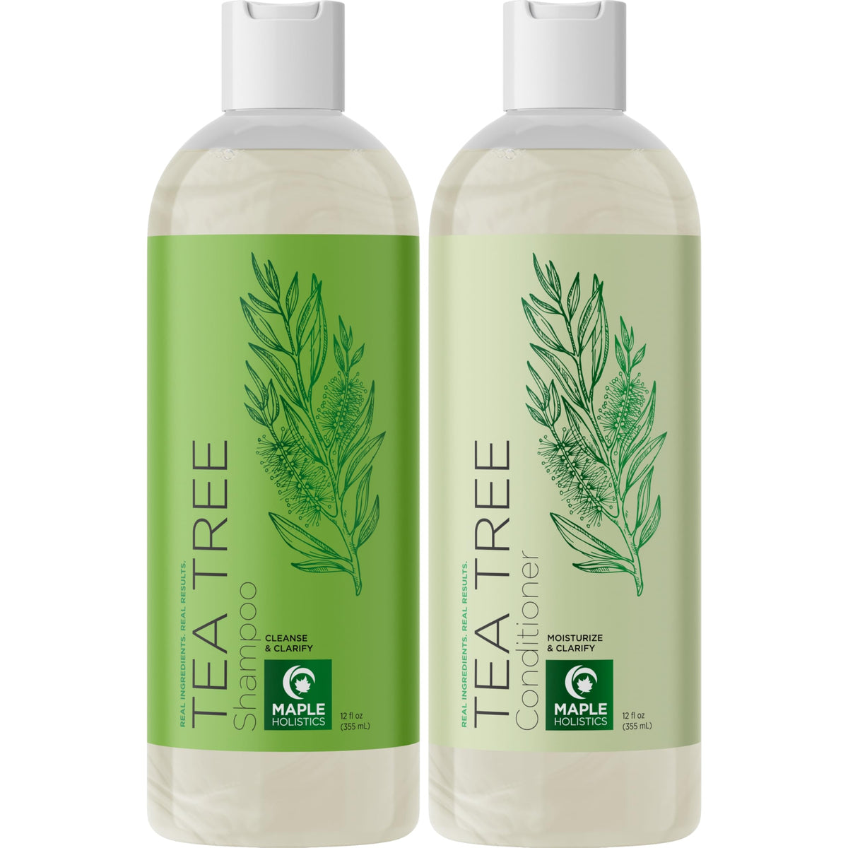 Tea Tree Shampoo and Conditioner Set - Sulfate Free Clarifying Shampoo and Conditioner for Oily Hair & Scalp Care with Australian Tea Tree Oil - Complete Dry Scalp Treatment for Build Up (8 Fl Oz)