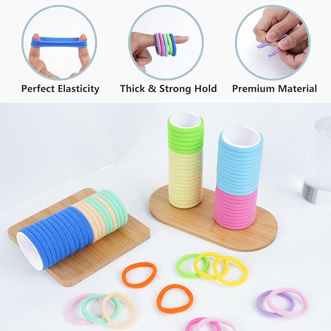 FVOLREM 100 PCS Hair Accessories: No Damage Seamless Ponytail Holders, Elastics and Bands for Thick Hair - For Girls & Women (Multicolor)