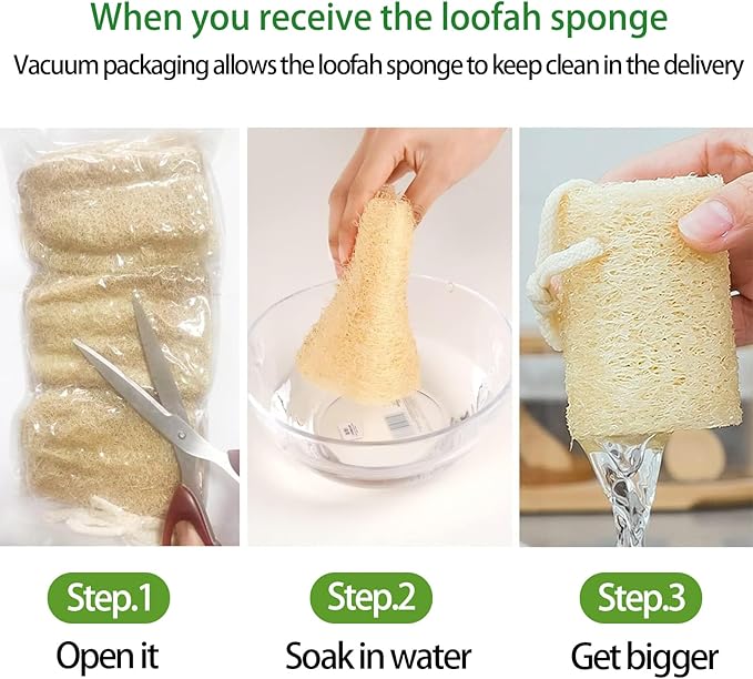 Natural Loofah Sponge, Organic Luffa Exfoliating Body Scrubber, 6 Pack