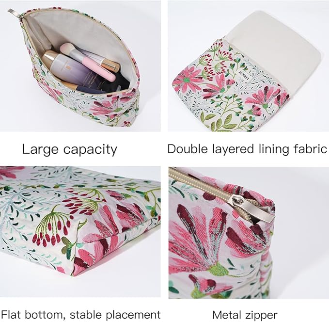 BOCGRPU Makeup Bag Small Cute Cosmetic Bags for Women，Floral Travel Toiletry Bag for Purse, Large Canvas Cosmetic Pouch Makeup Organizer Tool Pouch with Zipper（Colorful Plant）