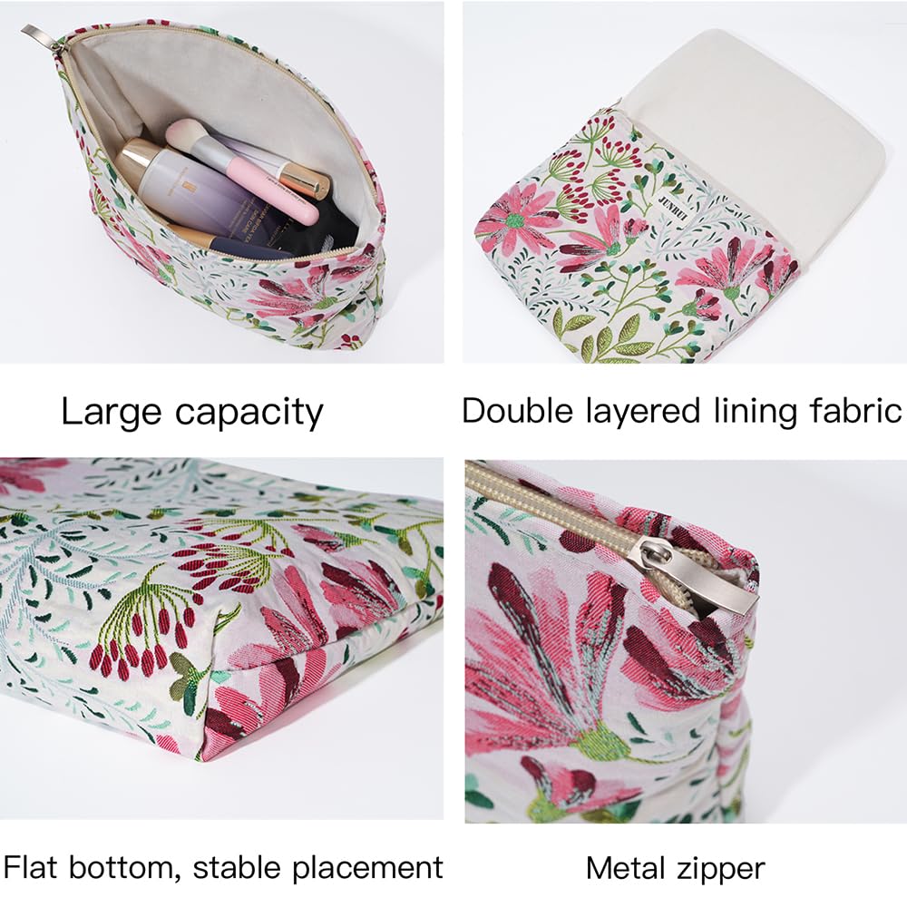 BOCGRPU Makeup Bag Small Cute Cosmetic Bags for Women，Floral Travel Toiletry Bag for Purse, Large Canvas Cosmetic Pouch Makeup Organizer Tool Pouch with Zipper（Colorful Plant）