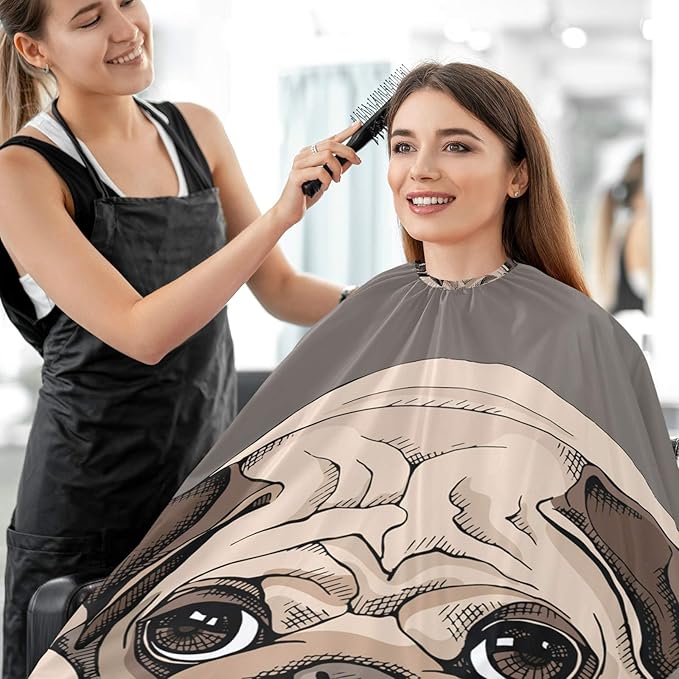visesunny Barber Cape Pug Puppy Cartoon Animal Polyester Hair Cutting Salon Cape Apron Anti-Static Haircut Shaving Cloth Beard Shaving Bib Hairdressing Cape