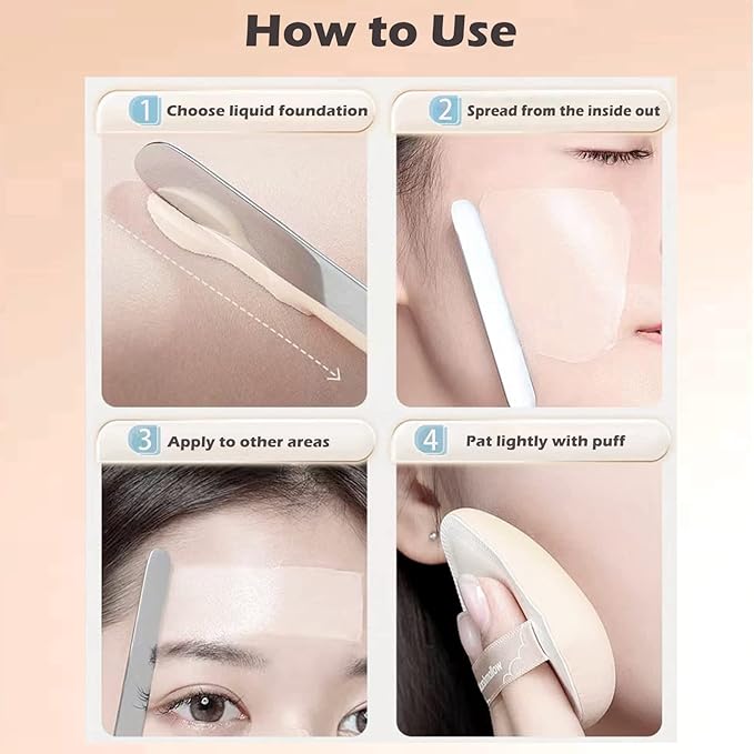 Penugo Picasso Makeup Spatula and Palette Set, Korean Makeup Spatula with Leather Cover, Stainless Steel Palette with Scraper Tool for Cosmetic Pigment Blending（SS）